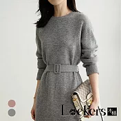 【Lockers 木櫃】秋季溫柔羊絨繫帶連衣裙 L112101604 L 灰色L