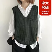【慢。生活】V領捲邊口袋寬鬆針織馬甲背心中大尺碼 8135  FREE 綠色