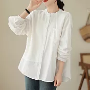 【ACheter】 文藝復古拼接襯衫長袖寬鬆顯瘦短版圓領上衣# 119900 XL 米白色
