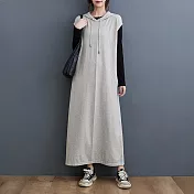 【ACheter】 寬鬆顯瘦大碼針織連帽無袖背心連身裙簡約長版洋裝# 119908 FREE 灰色