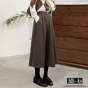 【Jilli~ko】法式復古毛呢顯瘦中長款高腰A字傘裙 J11164 FREE 卡其