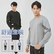 【KISSDIAMOND】舒適厚磅休閒運動套裝(上衣+褲子/KDA-7229) M 灰色