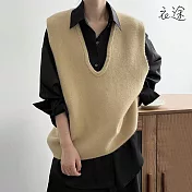 [衣途]造型領口櫻花絨針織背心FREE(KDTQ-B913) F 原木黃
