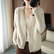 【MsMore】 羊絨感短款針織毛衣外套純色長袖➕V領吊帶兩件式上衣套裝# 119918 FREE 米白色