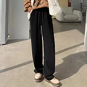 【MsMore】 視覺減6公斤羊絨感闊腿絨呢高腰垂感彎刀褲軟糯休閒直筒長褲# 119952 M 黑色