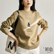 【初色】立體白鵝印花圓領寬鬆顯瘦長袖T恤上衣-共3色-31160(M-2XL可選) M 綠色