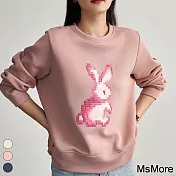 【MsMore】 鬆軟的空氣感立體長袖泡泡兔子印花寬鬆圓領棉短版上衣# 120020 M 粉紅色