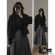 【Jilli~ko】厚款寬鬆短版落肩時髦翻領西裝外套 J11117 FREE 黑色