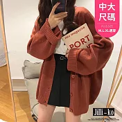 【Jilli~ko】韓版慵懶風寬鬆秋冬V領針織開衫中大尺碼 J11179  FREE 紅色