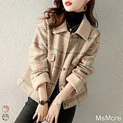【MsMore】 時尚休閒小香風氣質翻領短款加厚保暖長袖外套# 120025 L 黃色