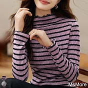 【MsMore】 小香風木耳邊時髦氣質精緻百搭長袖短版上衣# 120035 L 紫色