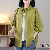 【初色】素色翻領開衫縫線裝飾寬鬆顯瘦落肩袖長袖外套-共3色-31541(M-2XL可選) XL 黃綠色