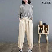 【AMIEE】設計感彈力鬆緊哈倫褲(3色/M-2XL/KDPQ-681) L 米白
