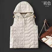 【初色】秋冬保暖羽絨連帽背心外套上衣-共5色-31544(M-2XL可選) M 米白色