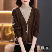 【Jilli~ko】假兩件半高領針織女氣質拼色毛衣 J11177  FREE 咖色