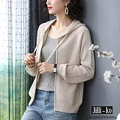 【Jilli~ko】純色連帽開衫針織衛衣外套女寬鬆短款韓版 J11124  FREE 卡其色