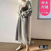 【Jilli~ko】韓系麻花毛衣長袖針織連衣裙女裝長裙中大尺碼 J11129  FREE 灰色