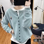 【Jilli~ko】刺繡小熊針織開衫女圓領長袖毛衣軟糯外套 J11225  FREE 藍色