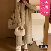 【Jilli~ko】長袖針織開衫女慵懶風寬鬆中長款過膝毛衣外套中大尺碼 J11238 FREE 卡其