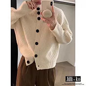 【Jilli~ko】復古加厚開衫女坑條高領韓版外搭毛衣外套 J11233  FREE 白色