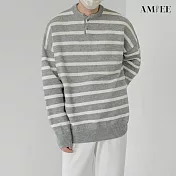【AMIEE】前開扣落肩條紋針織上衣(男裝/KDTQ-A25) 2XL 灰色