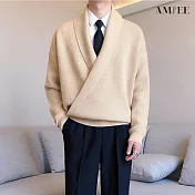 【AMIEE】韓國歐爸交叉純色針織外套(男裝/KDCQ-3371) L 卡其