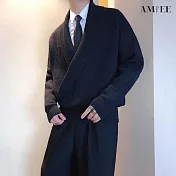 【AMIEE】韓國歐爸交叉純色針織外套(男裝/KDCQ-3371) L 黑色