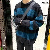 【AMIEE】軟糯感小奶狗風條紋針織衫(男裝/KDTQ-B57) M 藍色