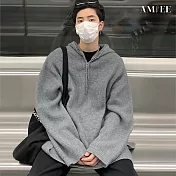 【AMIEE】設計款仿羊毛舒適連帽針織衫(男裝/KDTQ-3115) M 灰色