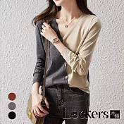 【Lockers 木櫃】秋季女裝不對稱撞色針織衫上衣 L112111302 L 灰色L