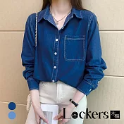 【Lockers 木櫃】秋季名媛純棉牛仔襯衫上衣 L112111303 XL 深藍色XL