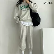 【AMIEE】韓系PARIS棉質休閒運動2件套裝(3色/M-3XL/KDAQ-807) 2XL 淺灰