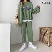 【AMIEE】韓系美式棉質休閒運動2件套裝(4色/M-3XL/KDAQ-809) 2XL 綠色