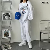 【AMIEE】韓系USA棉質休閒運動2件套裝(3色/M-3XL/KDAQ-8130) 3XL 淺灰