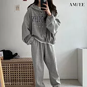 【AMIEE】韓系美式棉質休閒帽T2件套裝(5色/M-3XL/KDAQ-0178) 2XL 深灰