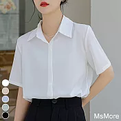 【MsMore】 緞面襯衫時尚洋氣高端上衣職業短袖短版# 120165 M 白色