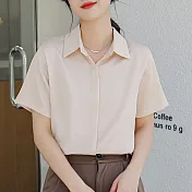 【MsMore】 緞面襯衫時尚洋氣高端上衣職業短袖短版# 120165 XL 杏色