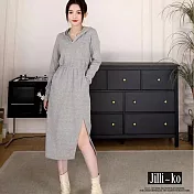 【Jilli~ko】連帽開衩連衣裙中長款收腰顯瘦設計感 J11226  FREE 灰色