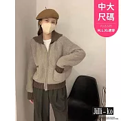 【Jilli~ko】針織拉鍊外套女慵懶風復古設計感毛衣中大尺碼 J11235  FREE 淺卡其