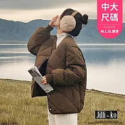 【Jilli~ko】羽絨棉服女短款輕薄無領菱格外套中大尺碼 J11230 FREE 卡其