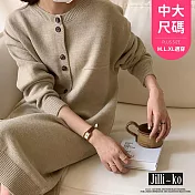 【Jilli~ko】慵懶風針織開衫女中長款設計感中大尺碼 J11297  FREE 卡其
