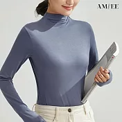 【AMIEE】日系純色百搭莫代爾半高領上衣(3色/M-2XL/KDT-0037) M-L 藍灰