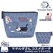 【Kusuguru Japan】日本眼鏡貓Matilda-san打孔針織化妝包 收納包 零錢包 手拿包 -藍色