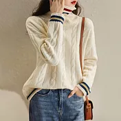 【MsMore】 韓版寬鬆慵懶風麻花毛衣高領加厚保暖撞色外穿針織衫# 120135 FREE 白色