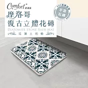 【Comfort+舒適家】摩洛哥復古立體花磚珪藻土吸水地墊-優雅藍 優雅藍