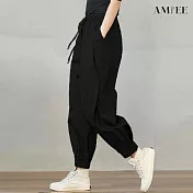 【AMIEE】甜酷鹽系休閒縮口工裝褲(2色/M-3XL/KDPQ-6118) L 黑色