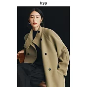 ltyp旅途原品 100%澳洲進口高支羊毛微寬鬆短版雙面呢大衣女冬高領外套 M L-XL L-XL 灰石墨綠