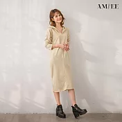 【AMIEE】甜美氣質純色連帽洋裝(4色/M-2XL/KDDQ-9959) L 米白