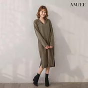 【AMIEE】甜美氣質純色連帽洋裝(4色/M-2XL/KDDQ-9959) 2XL 軍綠
