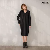 【AMIEE】甜美氣質純色連帽洋裝(4色/M-2XL/KDDQ-9959) 2XL 黑色